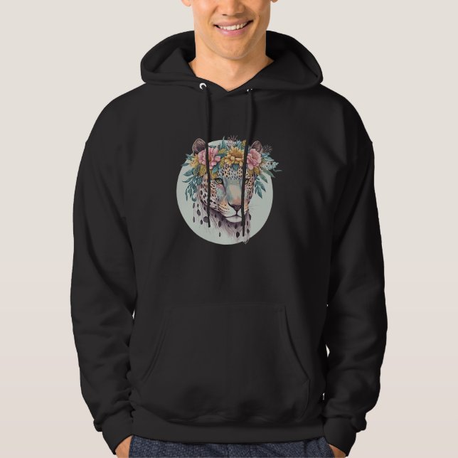 Sudadera Floral Jaguar Flower Crown Watercolor Animal (Anverso)