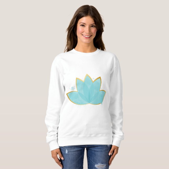 Sudadera Floral Lotus Seafoam Blue & Faux Gold (Anverso completo)