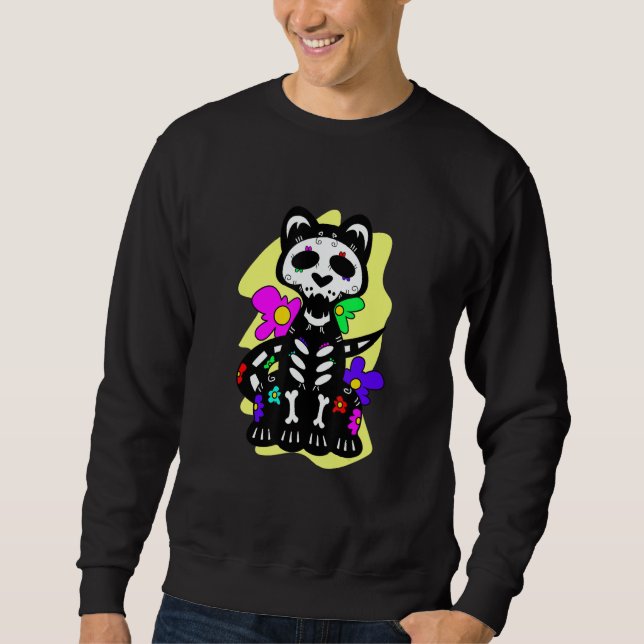 Sudadera Floral Mexican Cat Day of the Dead Dia De Muertos  (Anverso)