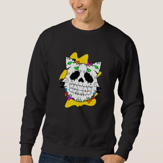 Sudadera Floral Mexican Cat Day of the Dead Dia De Muertos  (Anverso)