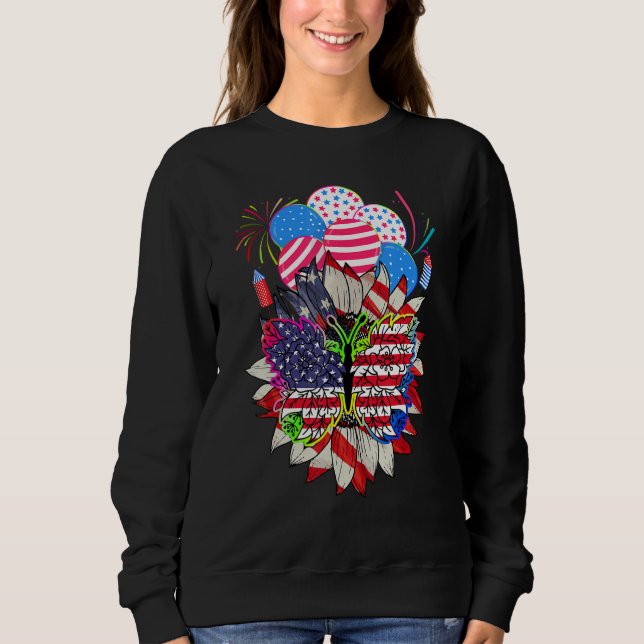 Sudadera Floral Monarch Butterfly American Flag 4th Of July (Anverso)