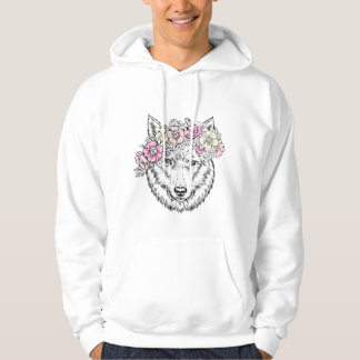 Sudadera Floral Wolf Line Art – Boho Wild Animal with Flowe