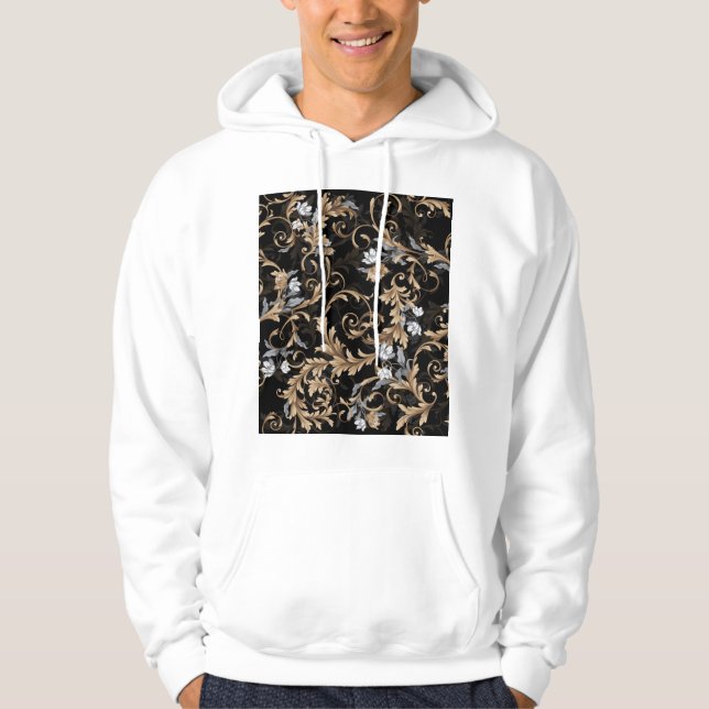 Sudadera Flores clásicas barrocas: fondo negro. (Anverso)