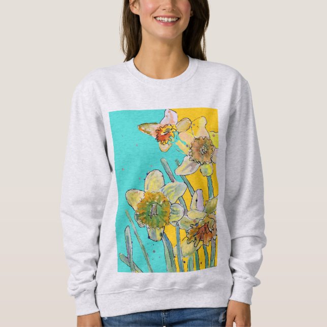 Sudadera Flores de acuarela de Daffodil Pintura de arte flo (Anverso)