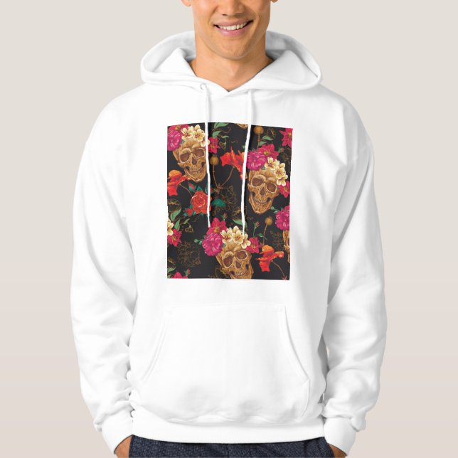 Sudadera Flores De Calavera: Fondo Oscuro Sin Marea. (Anverso)