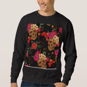 Sudadera Flores De Calavera: Fondo Oscuro Sin Marea.