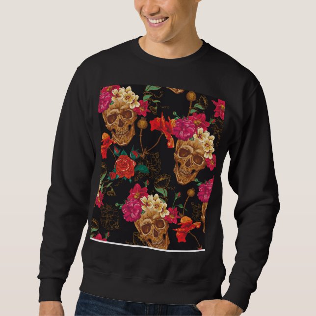 Sudadera Flores De Calavera: Fondo Oscuro Sin Marea. (Anverso)