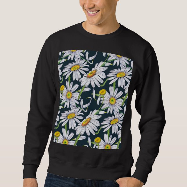 Sudadera Flores De Chamomile: Acuarela Azul Oscuro. (Anverso)