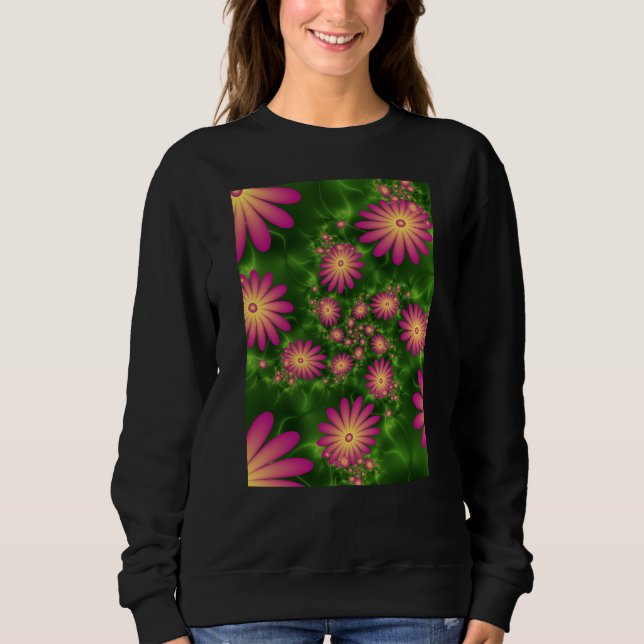 Sudadera Flores de fantasía rosa arte fractal abstracto mod (Anverso)