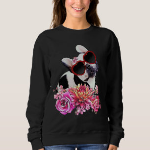 Sudadera Flores De La Corona De Bulldog Francesa Y Gafas De