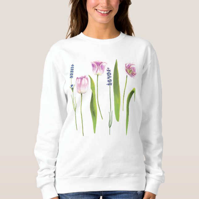 Sudadera Flores de lavanda de tulipanes rosados florales |  (Anverso)
