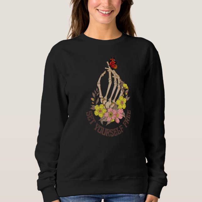 Sudadera Flores de mariposa de mano de esqueleto Hippie Flo (Anverso)