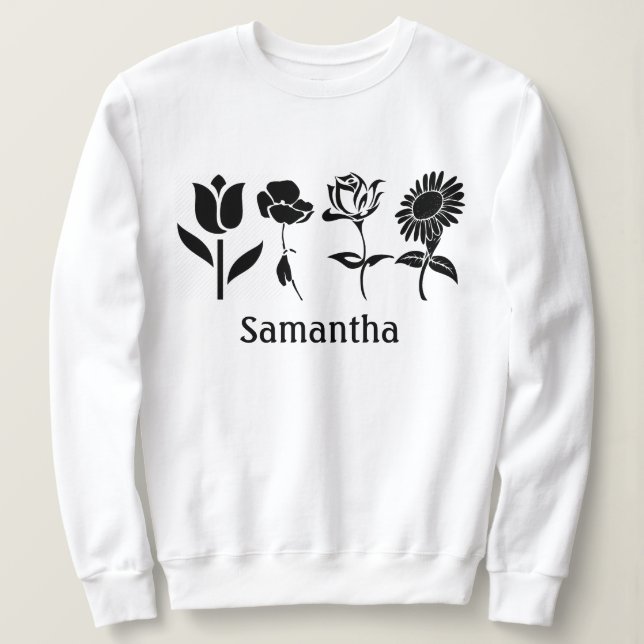 Sudadera Flores de mes de nacimiento personalizadas en negr (Anverso del diseño)