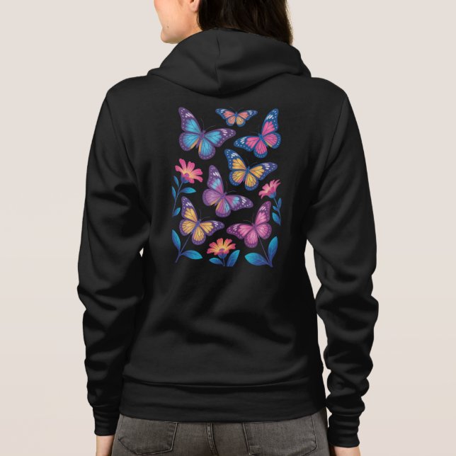 Sudadera Flores de neón con seis mariposas brillantes (Reverso)