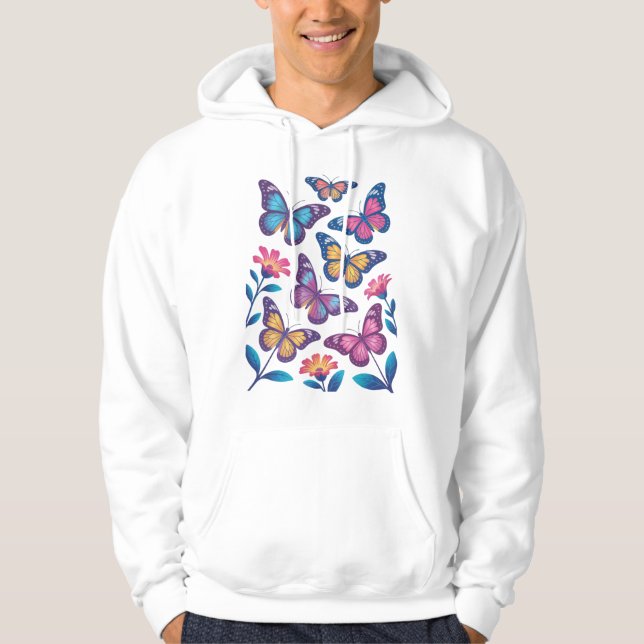 Sudadera Flores de neón con seis mariposas brillantes (Anverso)