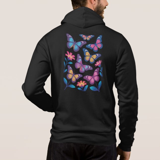 Sudadera Flores de neón con seis mariposas brillantes (Reverso)