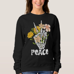 Sudadera Flores De Paz Y Signo De Paz De Mano De Esqueleto 