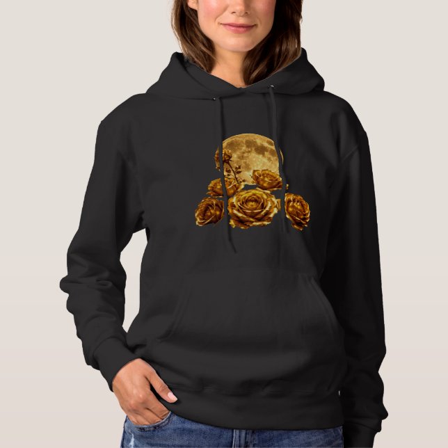 Sudadera Flores de Rosa Dorada & Luna Llena Celestial Lujo  (Anverso)