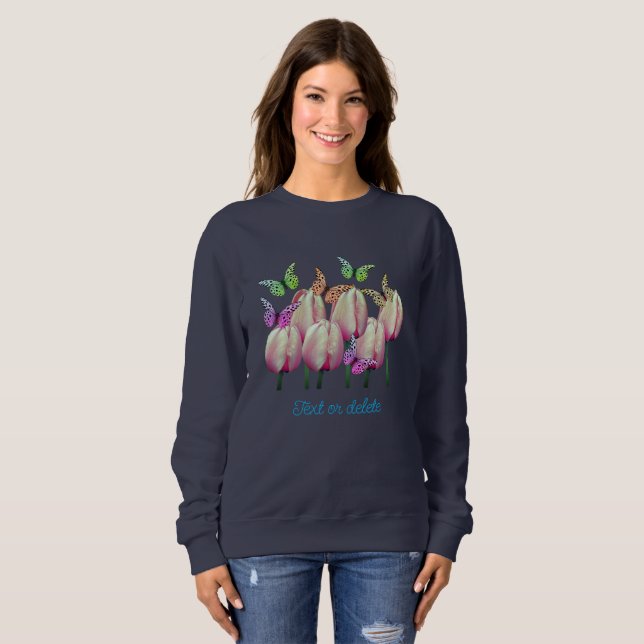 Sudadera Flores de tulipanes rosados personalizadas (Anverso completo)