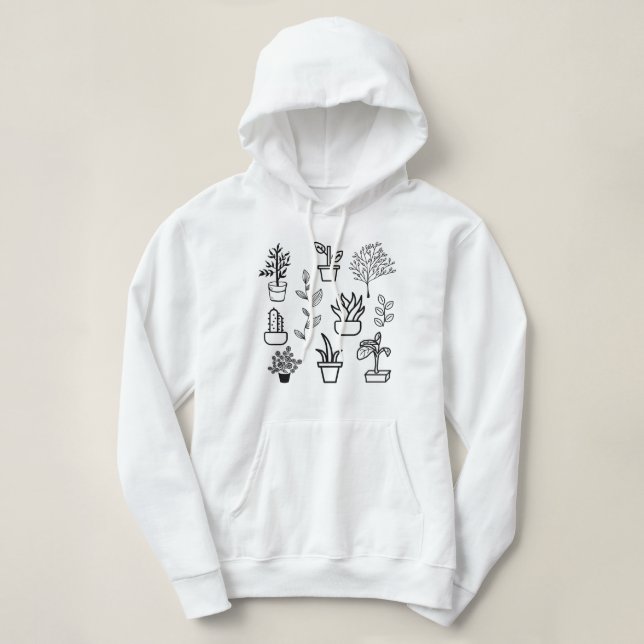 Sudadera Flores dibujadas a mano Doodle Plantas blancas y n (Diseño del anverso)