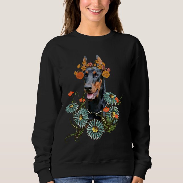 Sudadera Flores Doberman 1151 (Anverso)