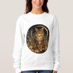 Sudadera Flores doradas de luna de gato negro