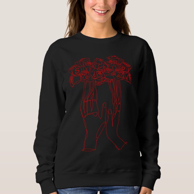 Sudadera Flores En Las Manos Rosas Rojo (Anverso)