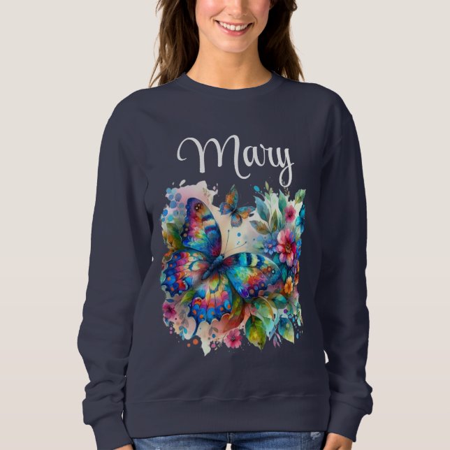Sudadera Flores florales de mariposa acuáticas personalizad (Anverso)