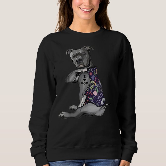 Sudadera Flores Pitbull Amo A Mamá Hippie Perro Pitbull Tat (Anverso)