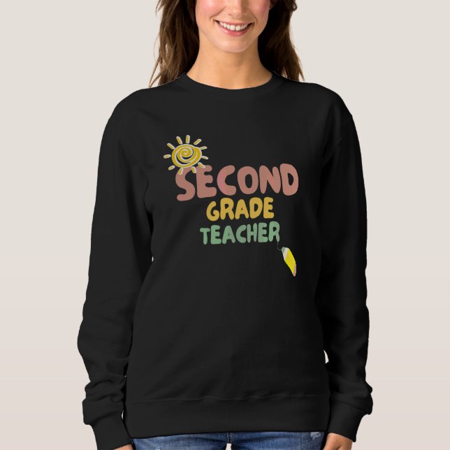 Sudadera Flores Retro Segunda Idea para Maestra de 2º Grado (Anverso)