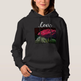 Sudadera Flores rojas de flores verdes de arte negro floral