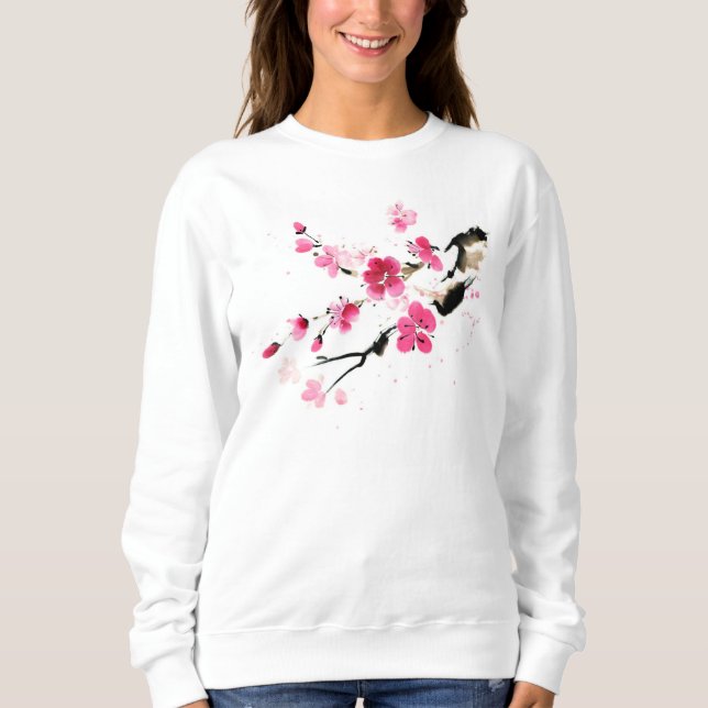 Sudadera Flores rosadas sakura primavera arte de pintura (Anverso)