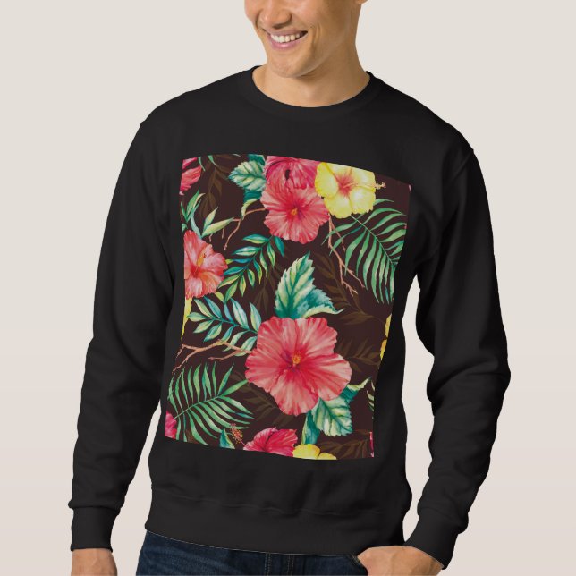 Sudadera Flores tropicales coloridas fondo oscuro (Anverso)