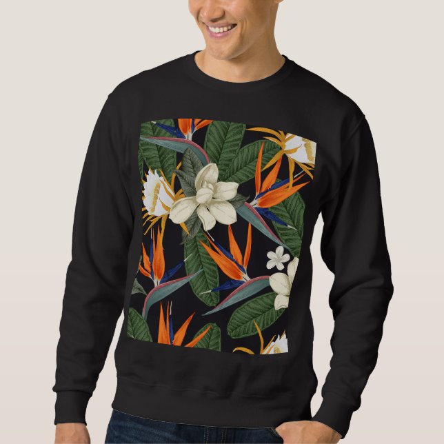 Sudadera Flores tropicales, fondo oscuro, sin costura flora (Anverso)