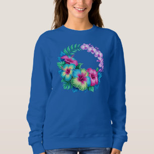Sudadera Flores Tropicales Vibrantes Orquídea Hibisco