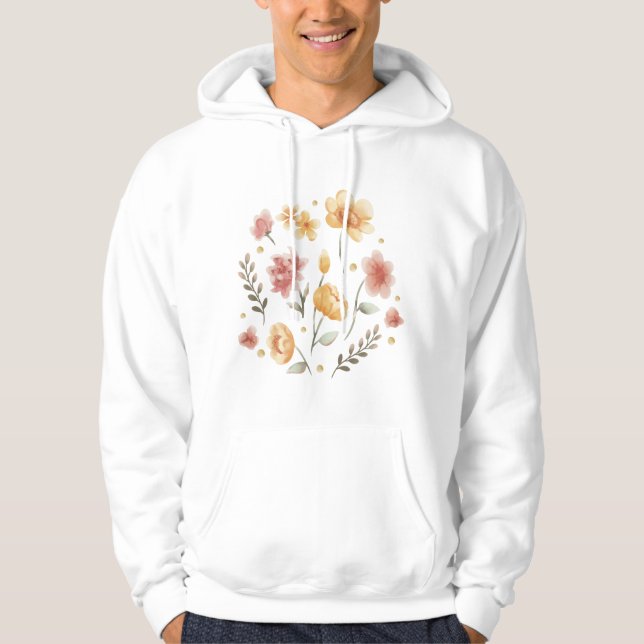 Sudadera Flores y hojas en flor y acuarela (Anverso)