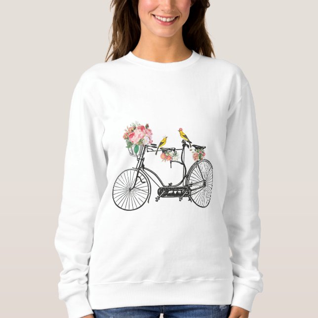 Sudadera Flores y pájaros de bicis románticas (Anverso)