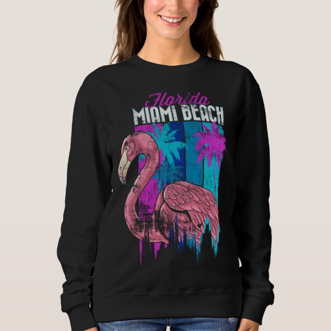 Sudadera Florida Miami Beach Retro Flamingo Palm Trees Vapo (Anverso)