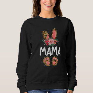 Sudadera Flower Leopard Mama Bunny Women Chica Feliz Pascua