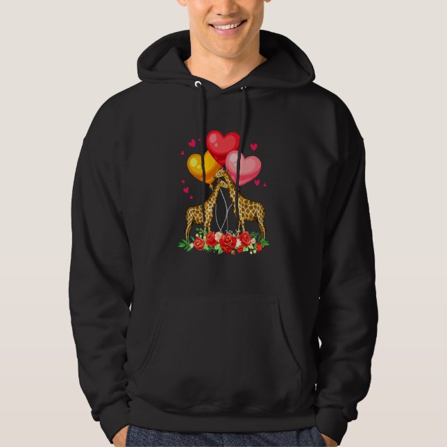 Sudadera Flowers Couple Giraffes Valentine's Day Hearts Fam (Anverso)