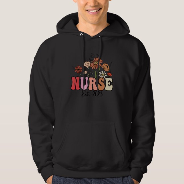 Sudadera Flowers Groovy Retro Nurse Est2023 Nursing School  (Anverso)