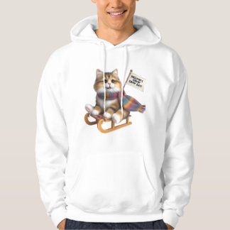 Sudadera ​Fluffy Kitten Snow Day on Sled, Cute Cat in Scarf