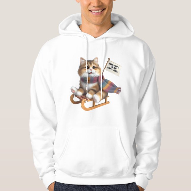 Sudadera ​Fluffy Kitten Snow Day on Sled, Cute Cat in Scarf (Anverso)