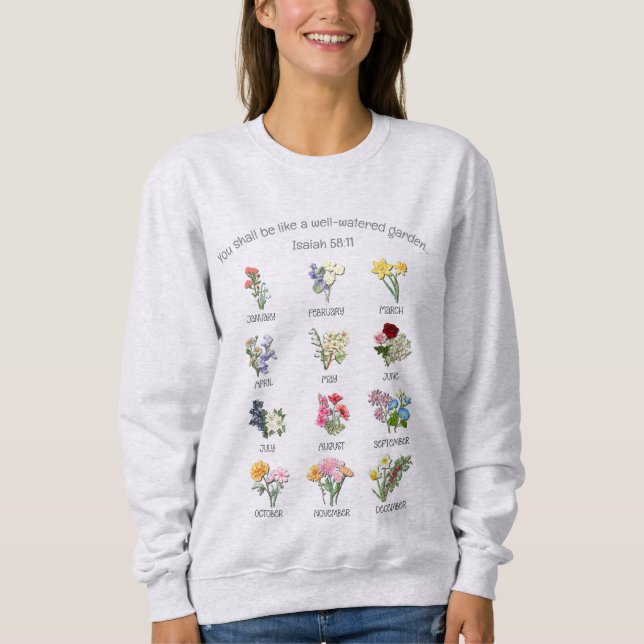 Sudadera FLUJOS DEL MES DE NACIMIENTO cristiano de enero a  (Anverso)
