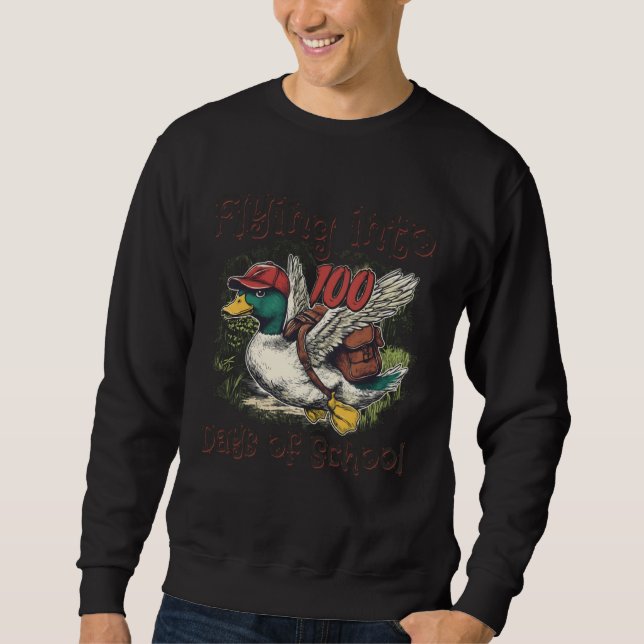 Sudadera Flying Into 100 Days of School Duck Hunting 100th  (Anverso)