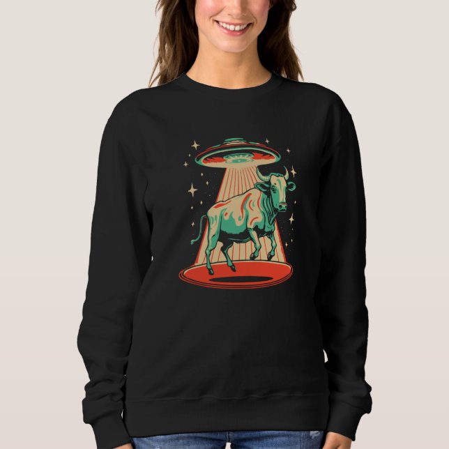 Sudadera Flying Saucer UFO Cute Cow Abduction Retro 80s (Anverso)