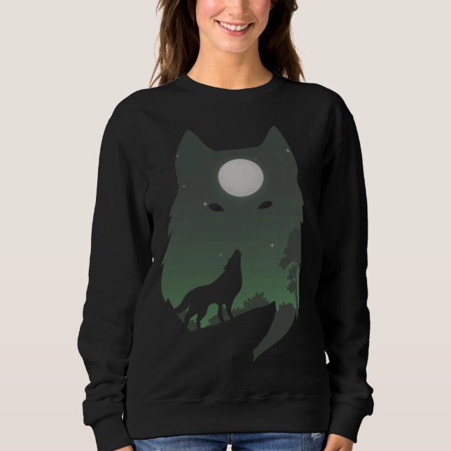 Sudadera Forest with Full Moon Silhouette Howling Wolf (Anverso)