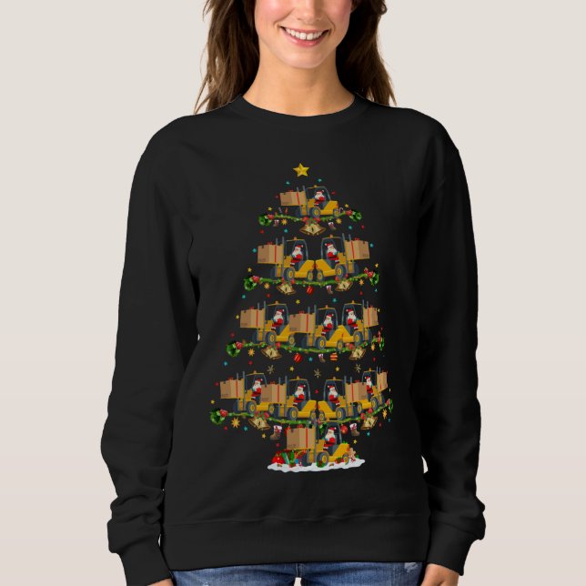 Sudadera Forklift Christmas Tree Lights Funny Santa Forklif (Anverso)
