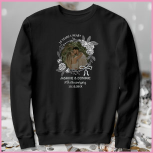 Sudadera Foto de aniversario número 10 floral gris y negro