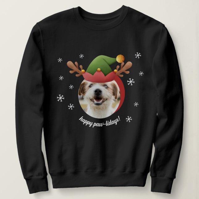 Sudadera Foto de perro con Navidades Gorras Antler Reindeer (Anverso del diseño)